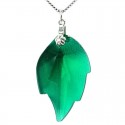 Green Crystal Leaf Pendant & Sterling Silver Chain Necklace