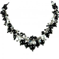 Fashion Statement Costume Jewellery, Black Illusion Pearl Cluster Necklace