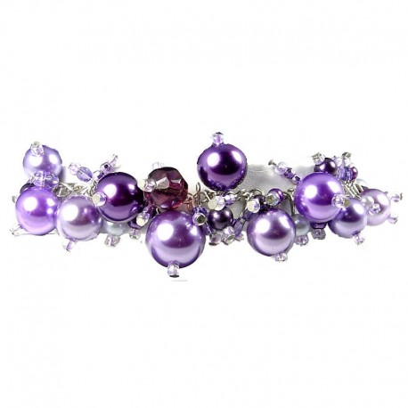 Fashion Statement Costume Jewellery, Purple Illusion Pearl Charm Cluster Dangle Bracelet