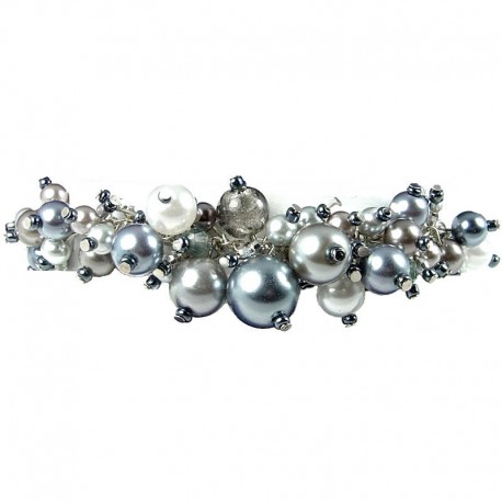 Fashion Statement Costume Jewellery, Grey Illusion Pearl Charm Cluster Dangle Bracelet