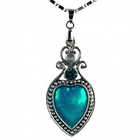 Women's Fashion Jewellery, Girls Gift, Costume Neckalce, Aqua Enamel Heart Pendant with Chain