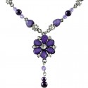 Purple Rhinestone Daisy Fashion Flower Dangle Necklace