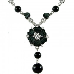 Chic Costume Jewellery, Women's Gift, Black Rhinestone Poppy Fashion Flower Dangle Necklace