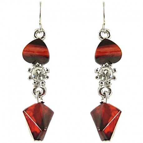 Women's Costume Jewellery, Girls Gift, Burgundy Rhinestone Bead Dainty Drop Earrings