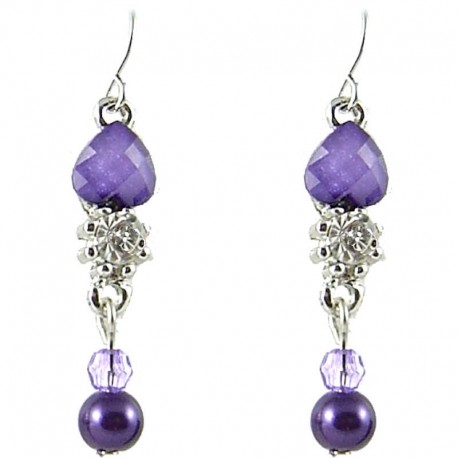 Small Dangle Costume Jewellery, Fashion Women's Gift, Purple Rhinestone Pearl Dainty Drop Earrings