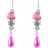 Women's Gift, Girls Costume Jewellery, Hot Pink Rhinestone Teardrop Pearl Dainty Drop Earrings