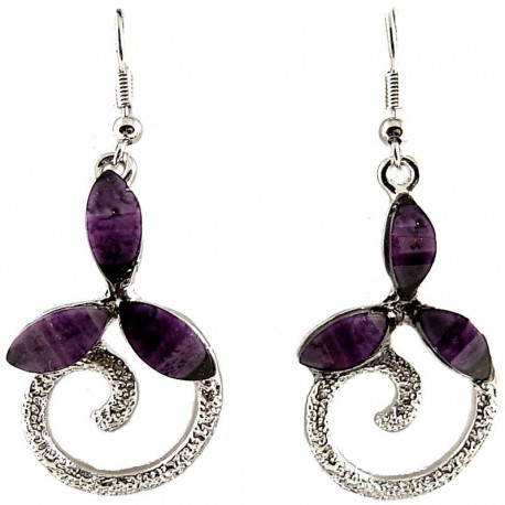 Chic Fashion Costume Jewellery Wedding Party Bridesmaid Dress, Women Gift, Purple Rhinestone Teardrop Silver Swirl Drop Earrings