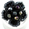 Big Bold Statement Costume Jewellery, Black Bead Crochet Beaded Fashion Flower Ring