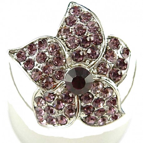 Feminine Statement Costume Jewellery Rings, Fashion Women Girls Gift, Purple Diamante Blossom Flower Ring