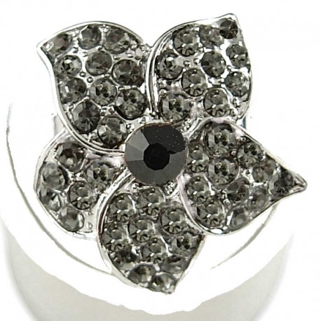 Feminine Statement Costume Jewellery Rings, Fashion Women Girls Gift, Grey Diamante Blossom Flower Ring