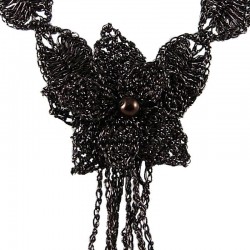 Bold Handmade Costume Jewellery, Dark Brown Crochet Large Flower Statement Necklace