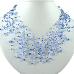 Handmade Costume Jewellery, Handmade Blue Illusion Bead Cascade Choker Bib Statement Floating Necklace