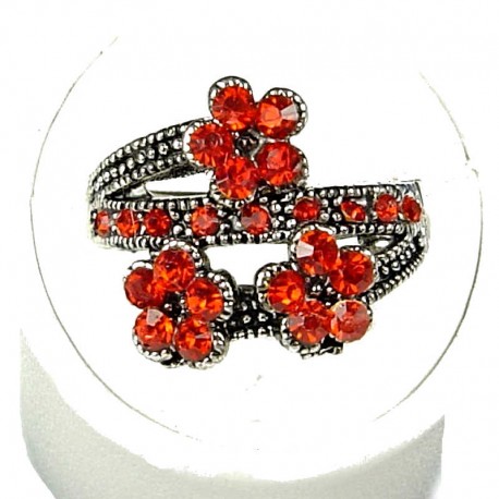 Cute Costume Jewellery Rings, Fashion Young Women Girls Gift, Red Diamante Triple Flower Ring
