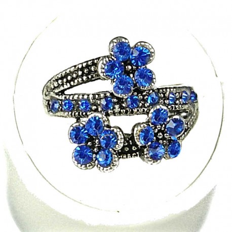 Cute Costume Jewellery Rings, Fashion Young Women Girls Gift, Royal Blue Diamante Triple Flower Ring