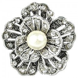 Ivory Pearl Diamante Chunky Flower Bold Statement Cocktail Ring