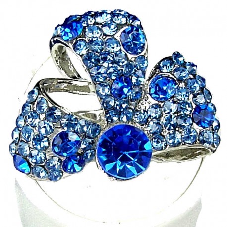 Fancy Bold Statement Costume Jewellery, Fashion Women Gift, Blue Diamante Glory Ribbon Bow Cocktail Ring