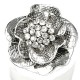Fancy Dressy Statement Costume Jewellery, Fashion Women Girls Gift, Clear Diamante Silver Peony Flower Ring