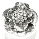 Clear Diamante Silver Peony Flower Ring
