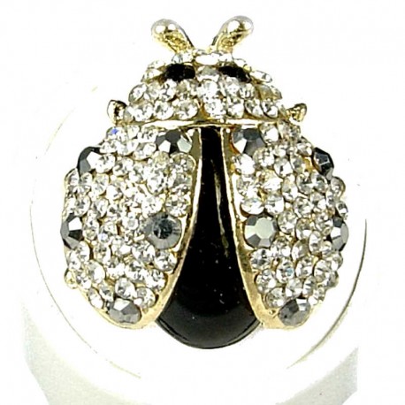 Cool Dressy Costume Jewellery, Fashion Women Girls Gift, Black Diamante Gold Ladybird Cute Statement Ring