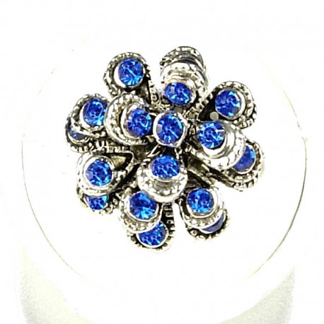 Chic Costume Jewellery, Fashion Women Girls Birthday Gift, Royal Blue Diamante Chrysanthemum Flower Ring