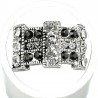 Costume Jewellery, Chic Fashion Women Gift, Black White Monochrome Diamante Grid Curved Rectangle Dress Ring