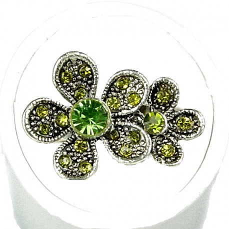 Love Cute Fashion Costume Jewellery Girly Rings, Women Girls Gift, Green Diamante Double Daisy Flower Ring