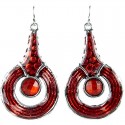 Red Enamel Circle Drop Earrings