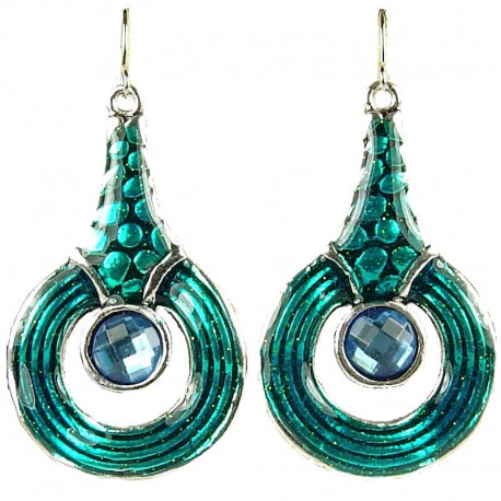 Fashion Women's Gift, Girls Costume Jewellery, Aque Blue Enamel Circle Drop Earrings