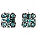Blue Diamante Cross Square Leverback Earrings
