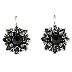 Women's Fashion Jewellery, Black Diamante Marigold Leverback Fashion Earrings