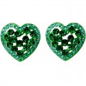 Green Diamante Heart Large Stud Earrings