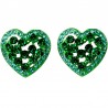 Chic Fashion Women Gift, Party Costume Jewellery, Bold Green Diamante Heart Large Stud Earrings