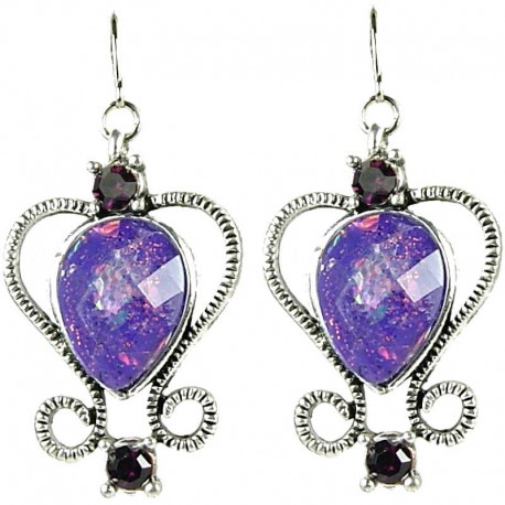 Chic Fashion Women Costume Jewellery Gift, Omega Purple Rhinestone Diamante Teardrop Dangle Earrings