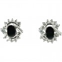 Clear Diamante Swirl Black Agate Cabochon Stone Stud Earrings