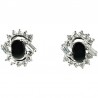 Natural Stone Costume Jewellery Earring Studs, Clear Diamante Swirl Black Agate Cabochon Stud Earrings