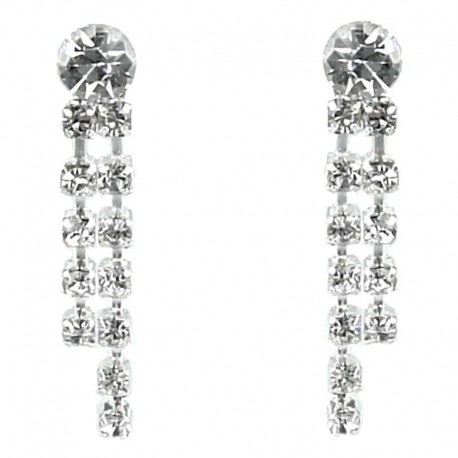 Simple Costume Jewellery, Wedding Bridal Gift, Clear Diamante Tassel Drop Fashion Earrings