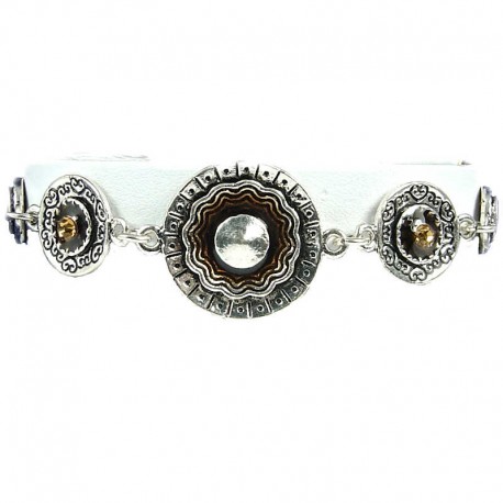 Young Women Costume Jewellery, Girls Gift, Brown Enamel Double Circle Disc Link Fashion Bracelet