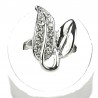 Cool Fashion Leaves Adjustable Rings, Chic Costume Jewellery Gift, Clear Diamante Silver Forest Leaf Ring