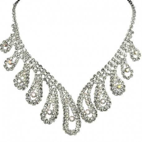 Bold Costume Jewellery, Wedding Gift, Clear Diamante Beauty Teardrop Wave Bib Statement Dress Necklace