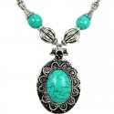 Vintage Silver Large Oval Turquoise Ethnic Tribal Necklace