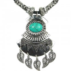 Turquoise Art Deco Geometric Black Leather Cord Necklace