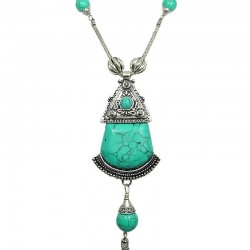 Cool Fashion Costume Jewellery, Chic Women's Gift, Geometric Big Bold Turquoise Long Drop Tassel Long Necklace