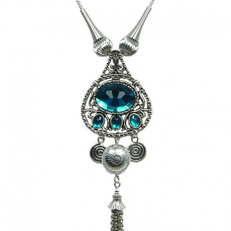 Fashion Women's Gift, Chic Costume Jewellery, Aqua Blue Luck Teardrop Tassel Drop Long Necklace