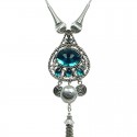 Aqua Blue Luck Teardrop Tassel Drop Long Necklace