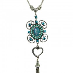 Fashion Women's gift, Chic Costume Jewellery, Aqua Blue Rhinestone Flower Long Drop Tassel Long Necklace