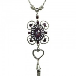 Fashion Women's Gift, Chic Costume Jewellery, Purple Rhinestone Flower Long Drop Tassel Long Necklace