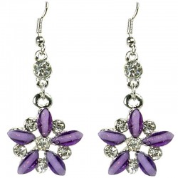 Women Girls Gift, Costume Jewellery Wedding, Party, Bridesmaid Dress, Purple Rhinestone Marigold Flower Dressy Drop Earrings