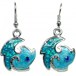 Simple Dainty Costume Jewellery, Fashion Young Women Girls Gift, Blue Enamel Swirl Wave Short Drop Earrings