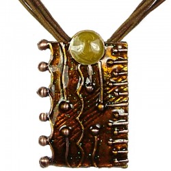 Chic Costume Jewellery, Fashion Young Women Girls Gift, Brown Enamel Rectangle Pendant Cord Necklace
