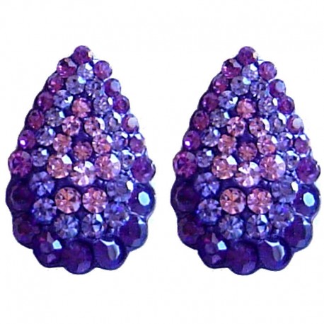 Chic Fashion Women Costume Jewellery, Bold Earring Studs, Purple Diamante Pave Teardrop Large Stud Earrings
